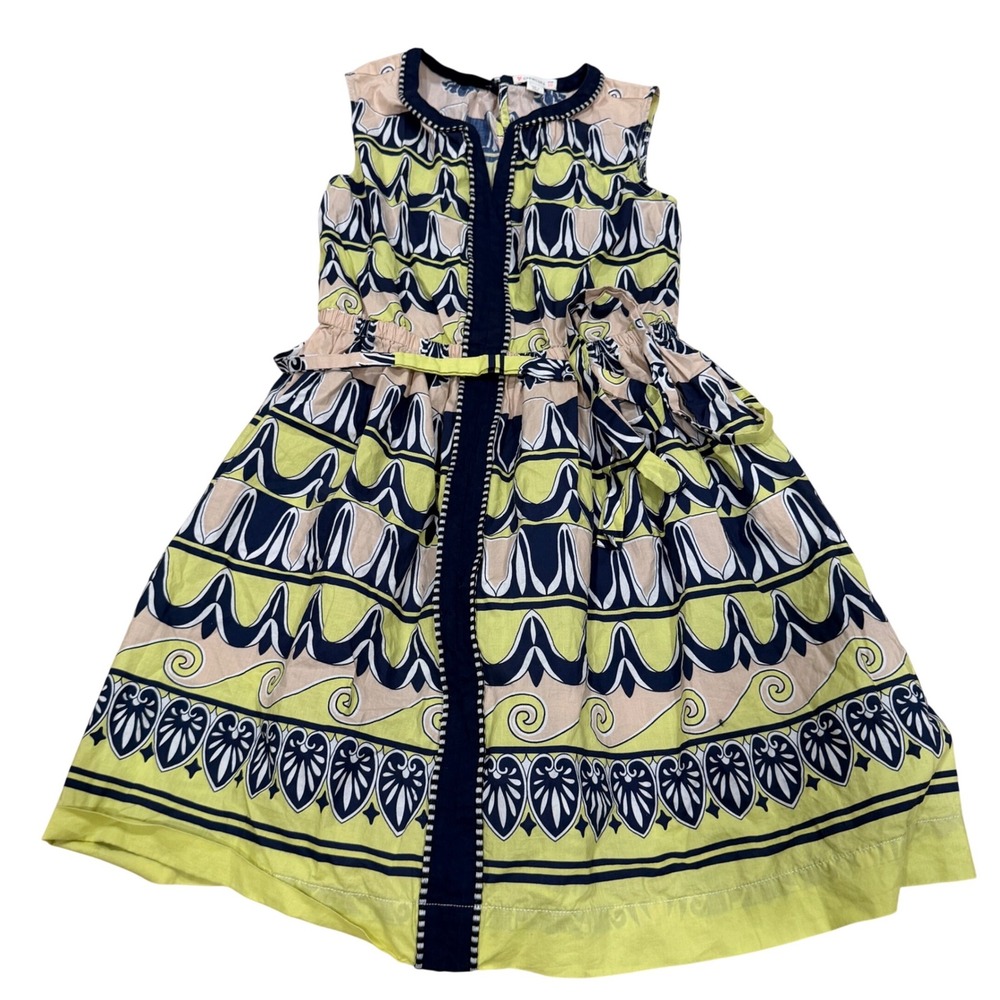 Crewcuts Girls Sleeveless Geometric Print Dress Lime Green Navy Blue Size 10